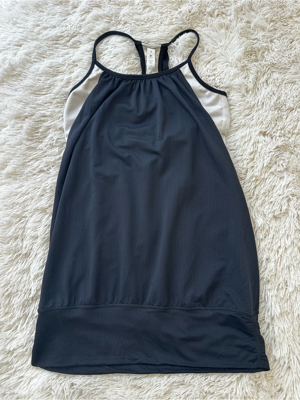 LULULEMON No Limits Tank Black White Mesh Built In Bra Racerback Yoga Size 4